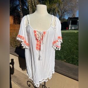 White and Orange Women's Beach cover up